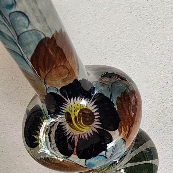 Vintage Mexico Tonala floral slate gray pottery vase - Picture 5 of 15